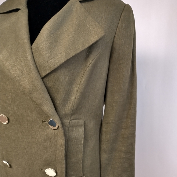 Adrienne Vittadini 100% Linen Double Breasted Blazer Jacket Olive Size 8 - Picture 5 of 9